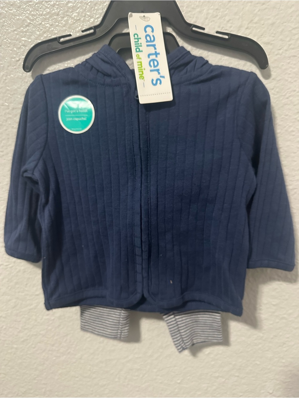 Carter's Navy Ribbed Hooded Zip-Front Kids Bottoms